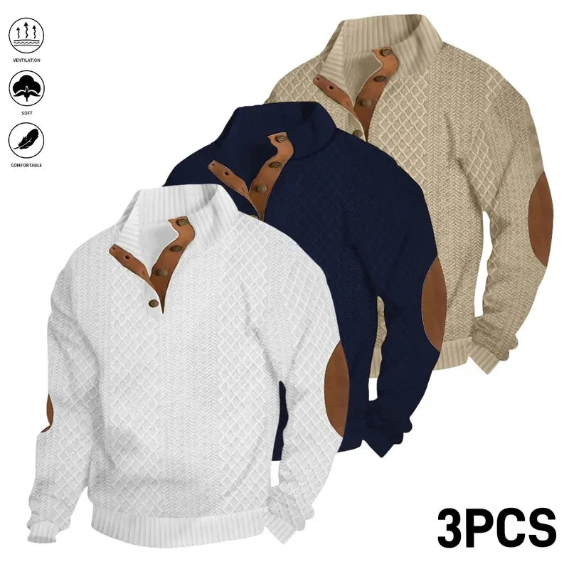 Jacquard Stand Collar Henley Sweatshirt