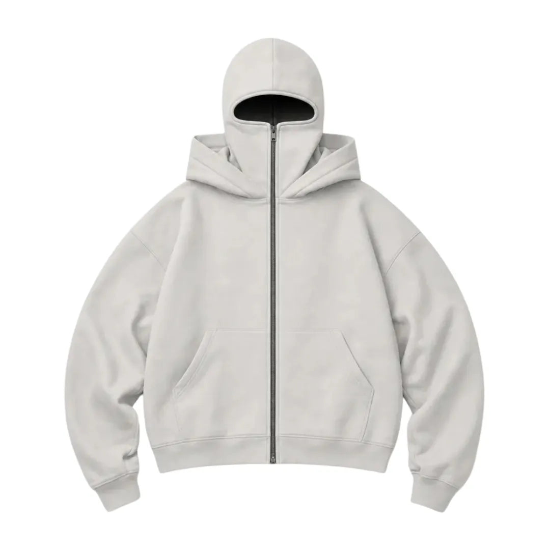 ANTI SOCIAL BALACLAVA ZIP-UP HOODIE - Light Gray - 3XL