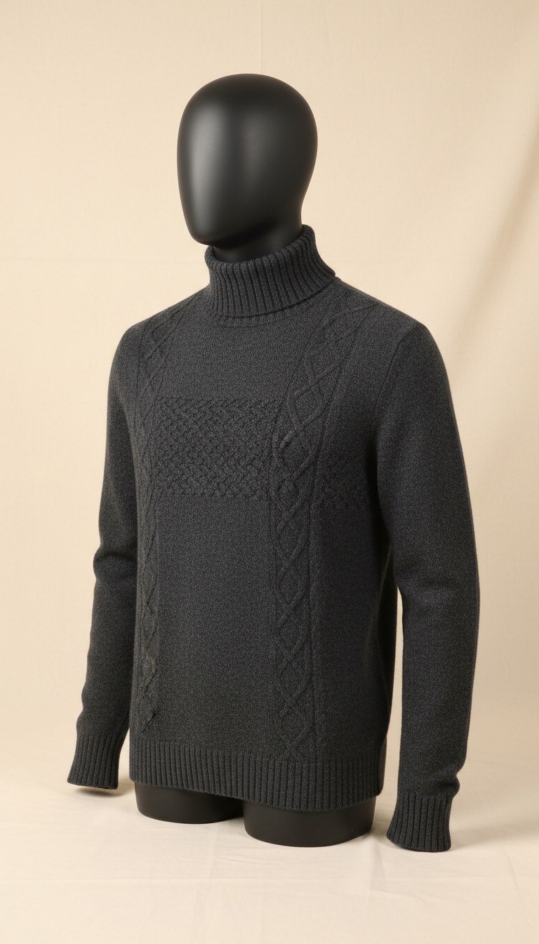 High-Collar Knit Sweater in Italian Merino