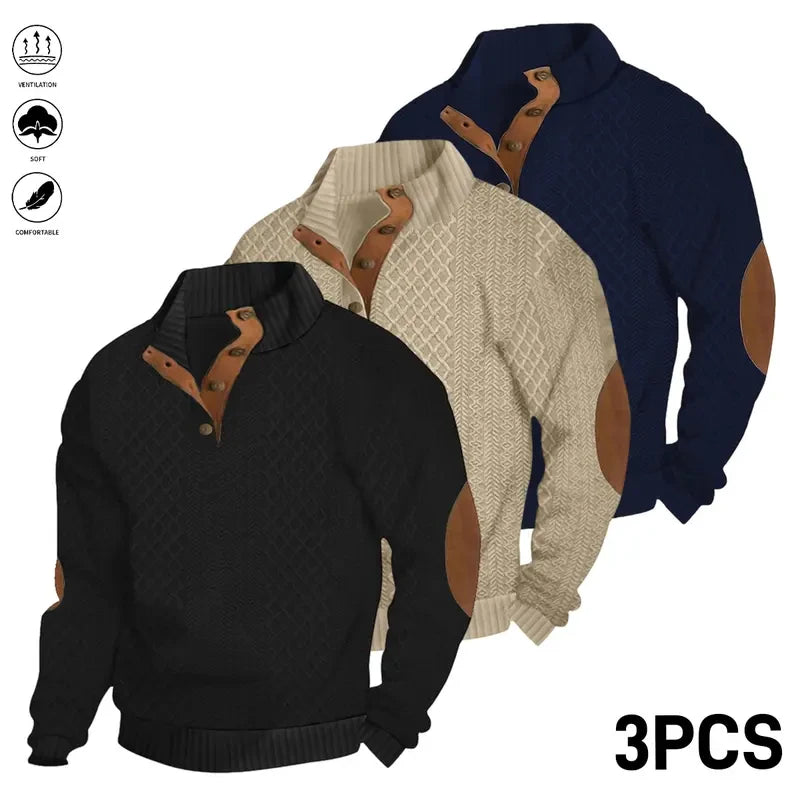Jacquard Stand Collar Henley Sweatshirt