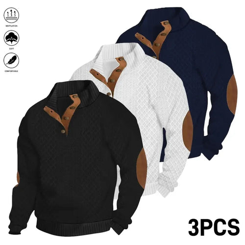 Jacquard Stand Collar Henley Sweatshirt
