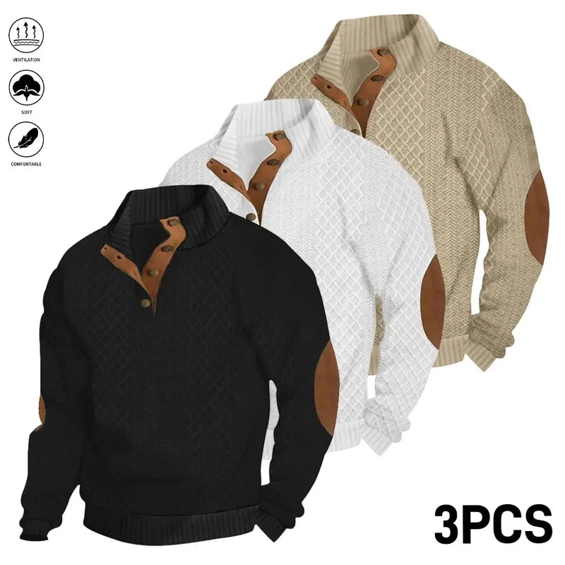 Jacquard Stand Collar Henley Sweatshirt