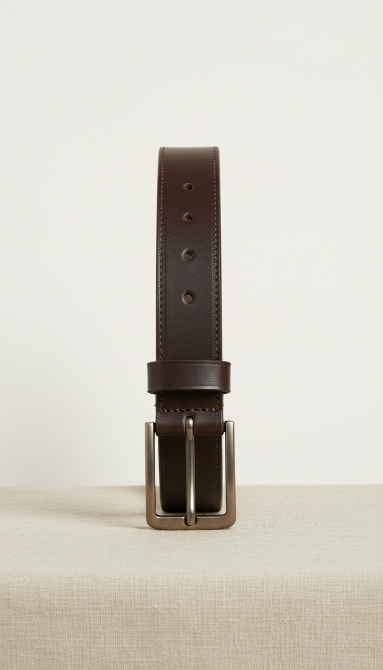 Matte Leather Belt with Sculpted Buckle